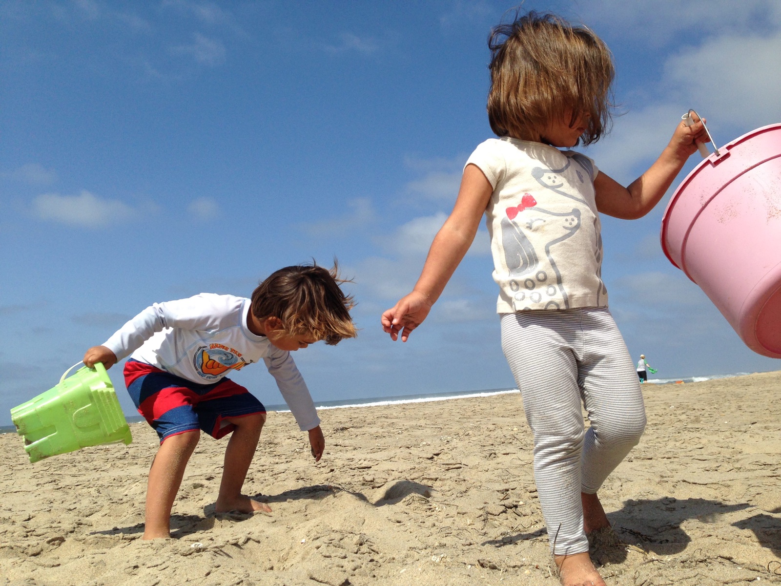 Collecting shells on the beach. Pescadero, California.