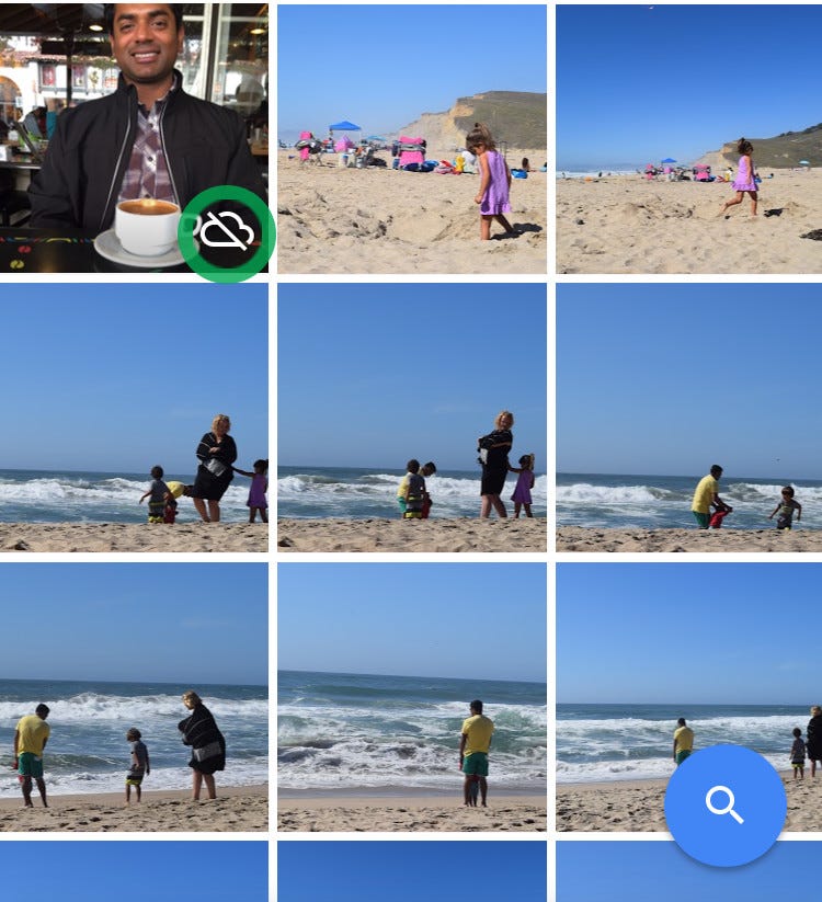 The cloud icon on the top left photo indicates it isn’t synced.
